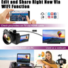 Vlogging Camera, 4K Digital Camera for YouTube with WiFi, 16X Digital Zoom, 180 Degree Flip Screen, Wide Angle Lens, Macro Lens, 2 Batteries and 32GB TF Card