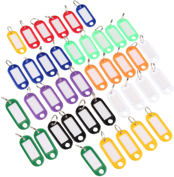 Uniclife 40 Pack Tough Plastic Key Tags with Split Ring Label Window Assorted Colors