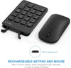 Rechargeable Wireless Number Pad and Mouse Combo, N026C 2.4GHz Portable Ultra Slim USB Numeric Keypad and Mouse for Laptop, PC (Black)