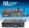 8 Port PoE Switch with 2 Uplink, 802.3af/at PoE+ 100Mbps, 100W Built-in Power, Extend to 250 Meter, Metal Plug & Play