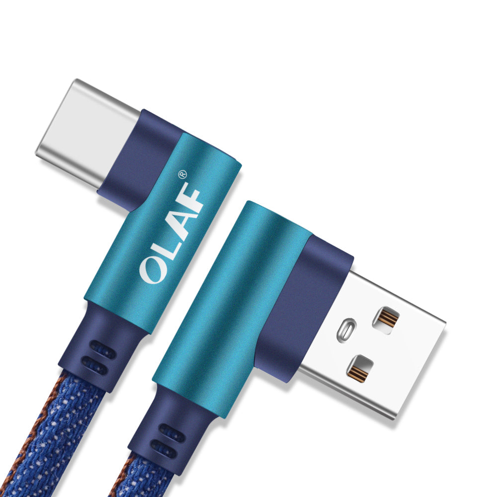 Olaf 2.4A Type C 90 Degree Elbow Fast Charging Denim Braided Data Cable For Mi9 Mi8 HUAWEI P30 P20 S9 S10 Note
