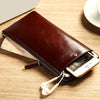 Men Genuine Leather Vintage Long Phone Wallet Zipper Card Holder Check Wallet