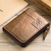 Bullcaptain Leather Wallet Vintage Zipper Card Holder for Men