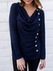 Cowl Neck Long Sleeve Button Embellished Blouse For Women