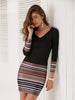 Long Sleeve V-neck Colorful Striped Women Dress
