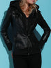 Flap Pockets Hooded Faux Leather Jacket