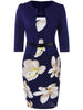 Floral Knee Length Pencil Fitted Work Dress