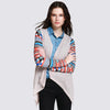 Printed Collarless Open Front Asymmetric Cardigan