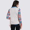 Printed Collarless Open Front Asymmetric Cardigan
