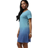 Casual Round Collar Short Sleeve Gradient Color Women Dress