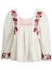 Embroidered Square Neck Peasant Top