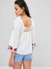 Embroidered Square Neck Peasant Top