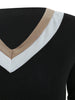 Casual V-Neck Long Sleeve Color Block Women's T-Shirt