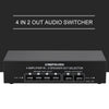 4 in 2 Out Audio Switcher Audio Signal Selector Distributor Splitter Box with Banana Jacks Independent Control Switch for Home Stereo System