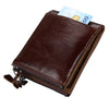 Men RFID Genuine Leather Short Double Zipper Wallet Card Holder Coin Bag