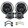 2Pcs 7Inch Round LED Headlights Halo DRL Angle eyes Turn Signal Light with 2Pcs 4Inch Fog Lights For Wrangler
