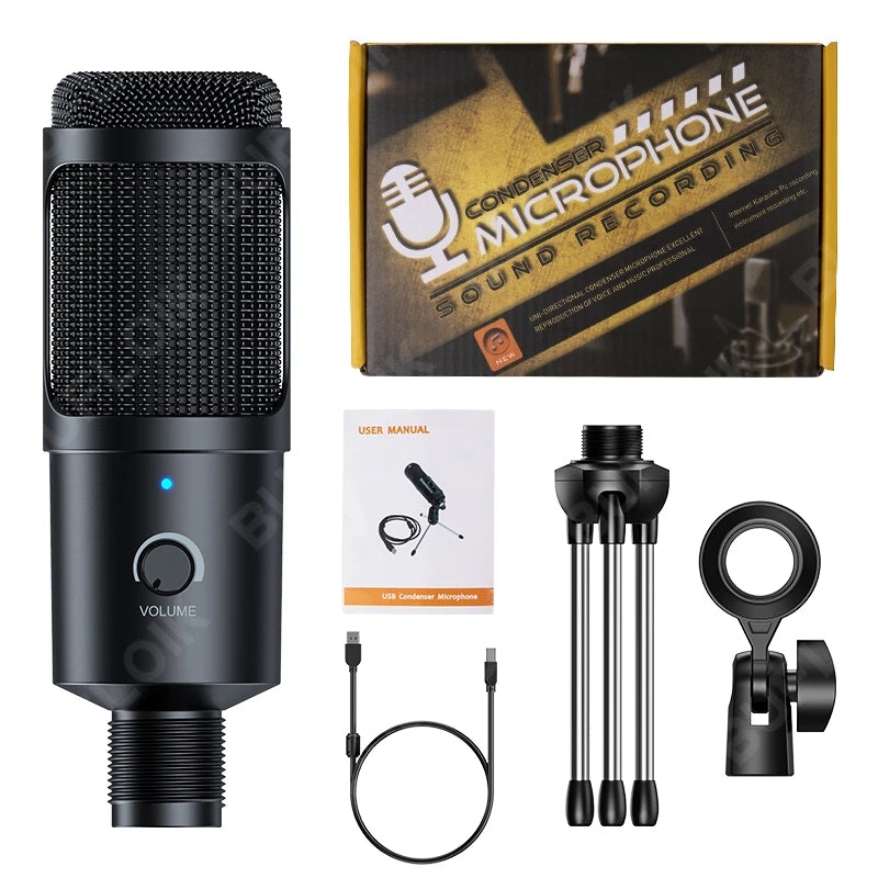 Bakeey Metal USB Condenser Recording Microphone Gaming For Laptop Windows Cardioid Studio Recording Vocals Voice Skype Chatting Podcast (Black)