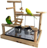 Mrli Pet Play Stand for Birds-Parrot Playstand Bird Play Stand Cockatiel Playground Wood Perch Gym Playpen Ladder with Feeder Cups Toys Exercise Play