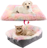 Chintu Cat Beds for Indoor Cats Washable Dog Crate Bed Calming Dog Bed Plush Fluffy Cat Bed Faux Fur Warming Pet Bed for Small Medium Dogs and Cats 24 x 20 Inch Rainbow
