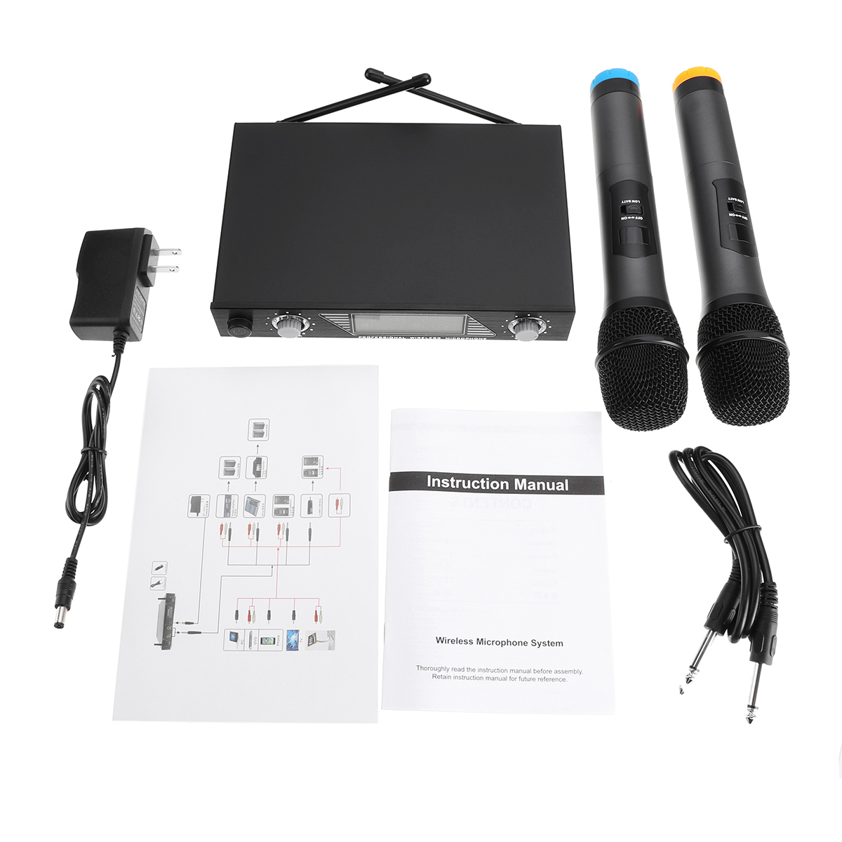Portable UHF 2 Channel Wireless Microphone 500-599 Mhz Karaoke Wedding Evening Party DJ EU UK US Plug Home Theatre System