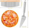 Pizza Peel Rocker Cutter Set - Pizza Spatula 17 x 12 inch with Pizza Blade Large Metal Steel Pizza Paddle with Wood-handle for Pizza Baking Stainless Accessories Kitchen Oven