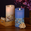 AGLARY Seashell Pillar Candle 3.5”X7” Blue , Battery Operated Candles with Remote Control, Flickering Flameless Candle for Dining Table, Wedding and Home Decoration