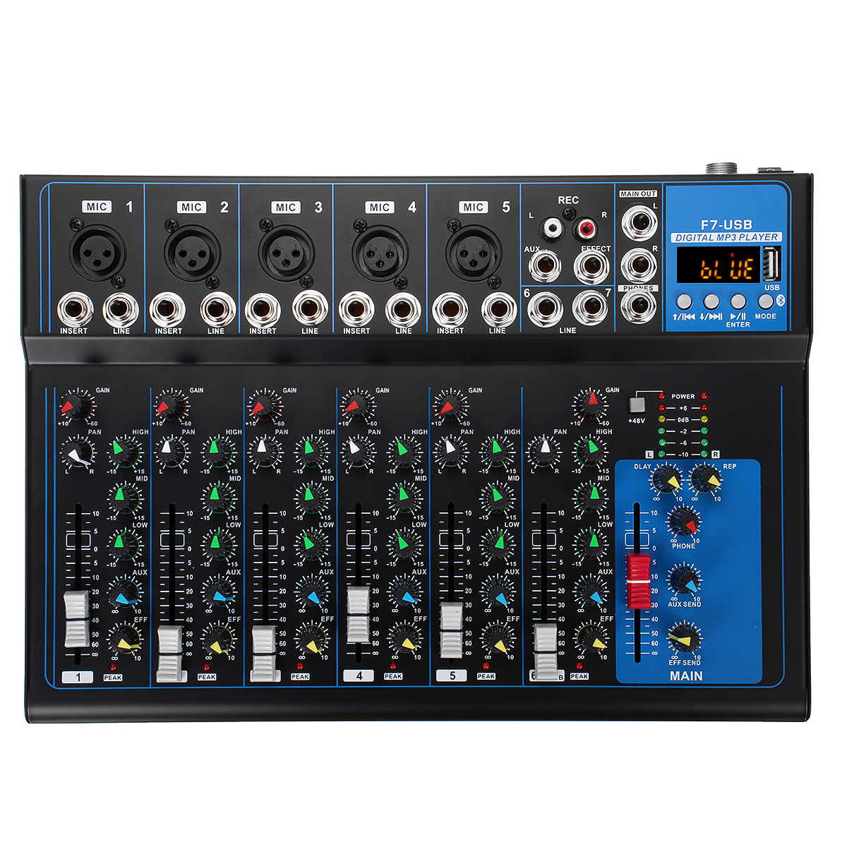 7 Channel Bluetooth DJ Mic Audio Mixer Control LED Digital Display Music Stream