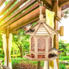 Lumumi Wild Bird Feeder, Wooden Bird Feeder Hanging for Garden Yard Decoration Hexagon Shaped with Roof