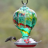 Muse Garden Hummingbird Feeder for Outdoors, Hand Blown Glass, 32 Ounces, Ant Moat Included, Rainbow Spirit