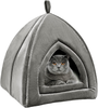 TumiMallody Cat Teepee Tent Bed for Indoor Cats, Self-Warming 2 in 1 Fodable Triangle Cave, Kitten House and Puppy Hut with Separate Soft Thick Cushion Pillow (Brown/Grey)