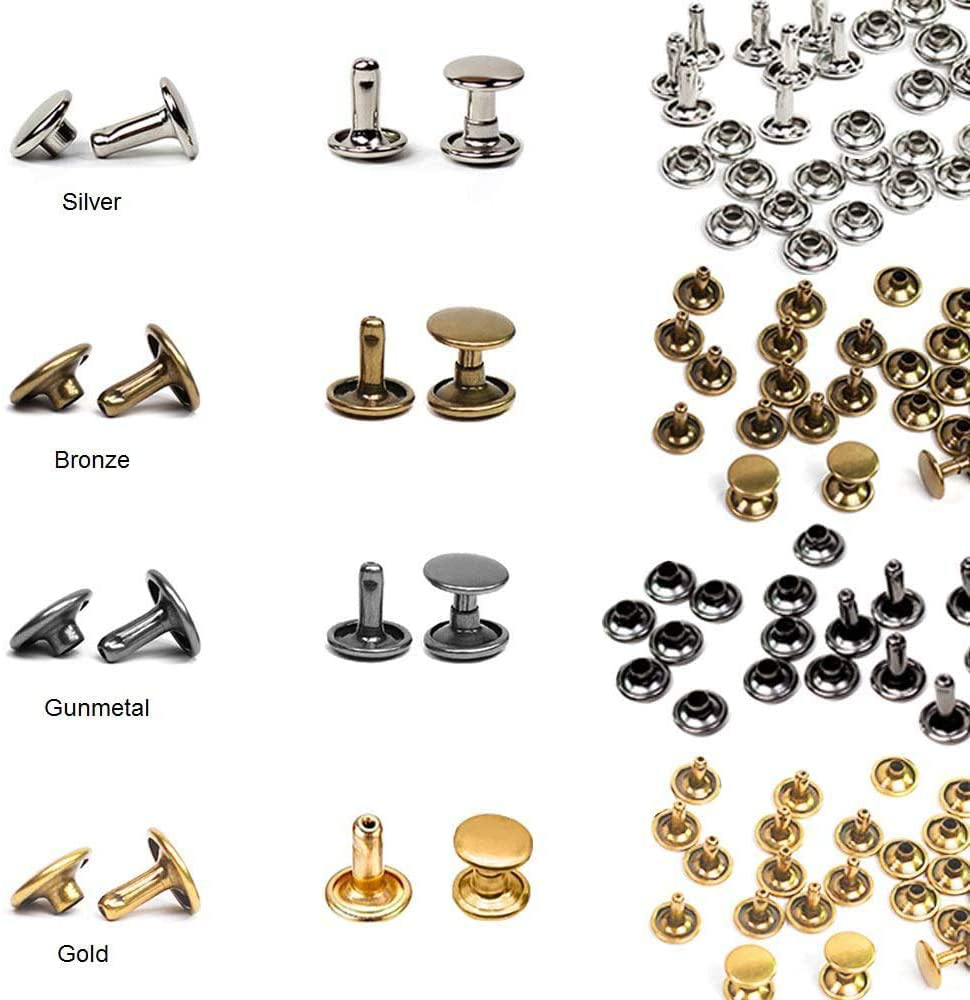 420 Sets Leather Rivets Kit, Double Cap Brass Rivets Leather Studs with  3PCS Setting Tools for Leather Repair and Crafts, 4 Colors and 3 Sizes