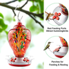 WOSIBO Hummingbird Feeder for Outdoors Patio Large 34 Ounces Colorful Hand Blown Glass Hummingbird Feeder with Ant Moat Hanging Hook, Rope, Brush and Service Card (RED-Firework)