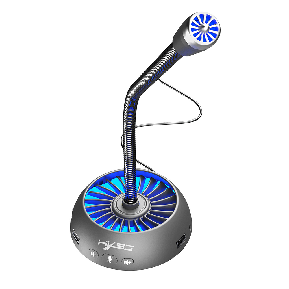 HXSJ F15 Microphone Cool Lighting Design USB Noise Reduction and Anti-Current Adjustable Volume 360° Pickup Hi-Fi Microphone