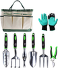 D DUSSAL Garden Tool Set 8PCS Gardening Tool Kit  for Gardening Heavy Duty and Durable Storage Tote Bag,Soil Shovel Weeding Rake for Digging, Planting and Pruning,Garden Gifts Tools for Men Women