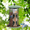 Giantex 3-in-1 Wild Bird Feeder, Outdoor Hanging Metal Wild Bird Feeder with 4 Feeding Ports, Detachable Tubes, Steel Wire, 2 ABS Perches, Bird Feeder Kit for Seed, Nut and Fat Ball
