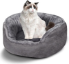 PTHHPS Cat Bed Small Dog Bed, Round Cushion Bed for Cats and Small Dogs, Calming Cat Bed for Indoor Cats, Luxury Cat Bed Machine Washable Pet Bed, Cat Supplies Kitten Bed Anti-Slip Bottom 25in Grey