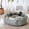 25 Inch Big Cat Bed,Soft Velvet & Waterproof Oxford Two-Sided Cushion, Easy Washable,Oval Geometric Pet Beds for Indoor Cats or Small Dogs, Grey Dog Footprints Pattern