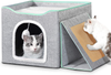 Upgraded Cat Beds for Indoor Cats - Foldable Cat Cube Cave House with Removable Sisal Rope Cat Scratcher and Fluffy Ball Hanging for Kitty Play, Outdoor Feral Cat Kitten Shelter with Warm Plush Bed