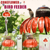 Coneflower Standing Bird Feeder,Rust Resistant Garden Art Metal Birdfeeder,Beautiful Flower Garden Stakes Art Decorative Hummingbird Feeders for Outdoors (Orange Coneflower Bird Feeder)