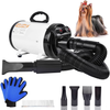 Dog Dryer, High Velocity Dog Hair Dryer, Dog Blow Dryer - 3.2HP Pet Blower Grooming Force Dryer with Heater, Stepless Adjustable Speed, 4 Different Nozzles, Comb & Pet Grooming Glove