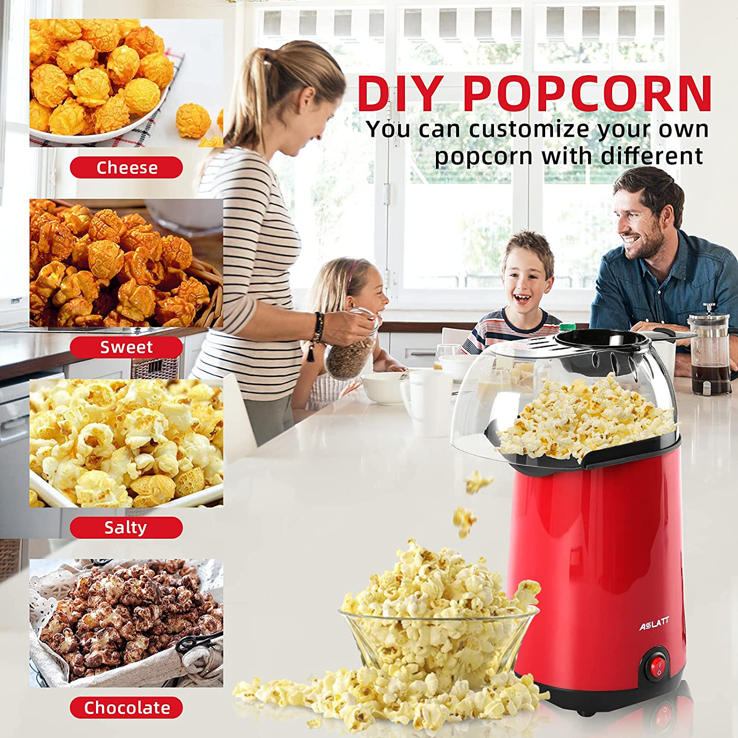 Buy ASLATT Hot Air Popper Popcorn Maker No Oil Bpa Free, Electric