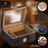 Mantello Ebony Glass-Top Cigar Humidor Humidifier Box with Hygrometer - Holds (25-50 Cigars) Cedar Divider, Packets Holder - Humidity-Controlled Spanish Cedar Storage Container - 10x8 in