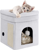 Mancro Cat House, Cat Beds, Cat Houses for Indoor Cats with Fluffy Ball Hanging & Scratch Pad without 0dor, Foldable Washable Cat Cave, Nonslip Soft Fabric Cat Hidewawy for Kitty 14x14x16 inches, Grey