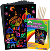 ZMLM Scratch Paper Art Set, Rainbow Magic Scratch Paper for Kids Black Scratch it Off Art Crafts Kits Notes Boards Sheet with 5 Wooden Stylus for Girl Boy Easter Party Game Christmas Birthday Gift