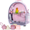 Pink Bird Backpack Carrier with Portable Bird Feeder Cups, Pet Bubble Carrier for Pet Birds, Airline-Approved, Ventilate Transparent Space Capsule Carrier Backpack for Travel, Hiking and Outdoor Use