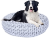 Furpezoo Cat Bed Dog Bed of Rose Plush Round Donut (30"x30"x9"), Round Comfortable Rose Swirl Plush Beds with Removable Washable Cover for Medium Small Dogs and Cats, White,M