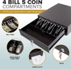 Mini Cash Register Drawer for Point of Sale (POS) System with 4 Bill 5 Coin Cash Tray, Removable Coin Compartment, 24V, RJ11/RJ12 Key-Lock, Media Slot, Black - for Stores, Shops, and Businesses