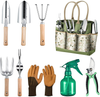 Grenebo Garden Tool Set, 9-Piece Heavy Duty Gardening Tools with Pruning Shears & X-Large Handle Storage Tote, Rust-Proof Hand Tools Kit for Gardening, Gardening Tools for Women and Men