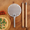 Stainless Steel Perforated Pizza Turning Peel with Detachable Wood Handle for Pizza Oven, Extra Long 47", 9" Round Pizza Peel