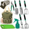 Scuddles Garden Tools Set - 10 Piece Heavy Duty Gardening Tools with Storage Organizer, Ergonomic Hand Digging Weeder, Rake, Shovel, Trowel, for Men & Women